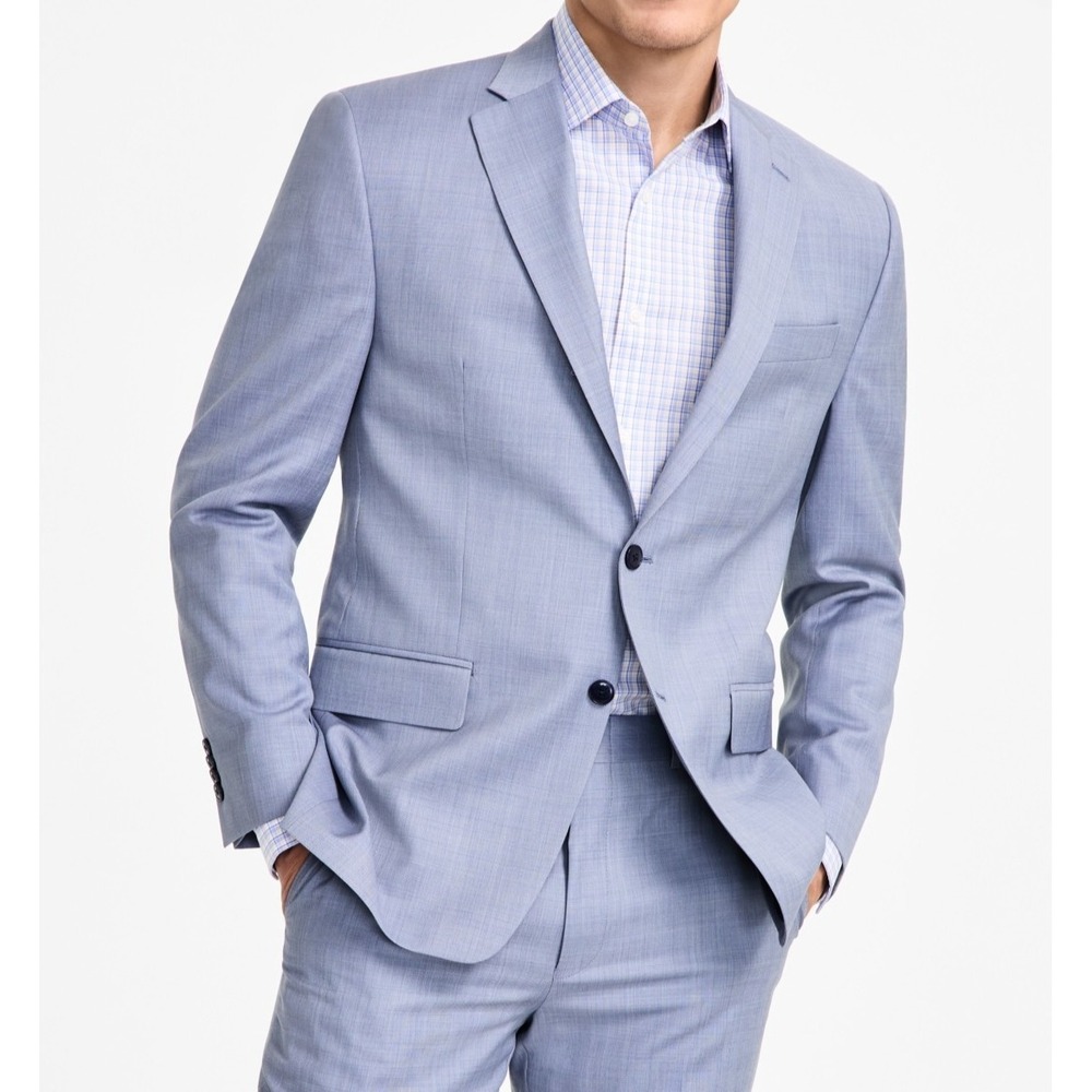 Michael Kors Sharkskin Classic Fit Stretch Light Blue Suit Jacket Mens 44R NEW